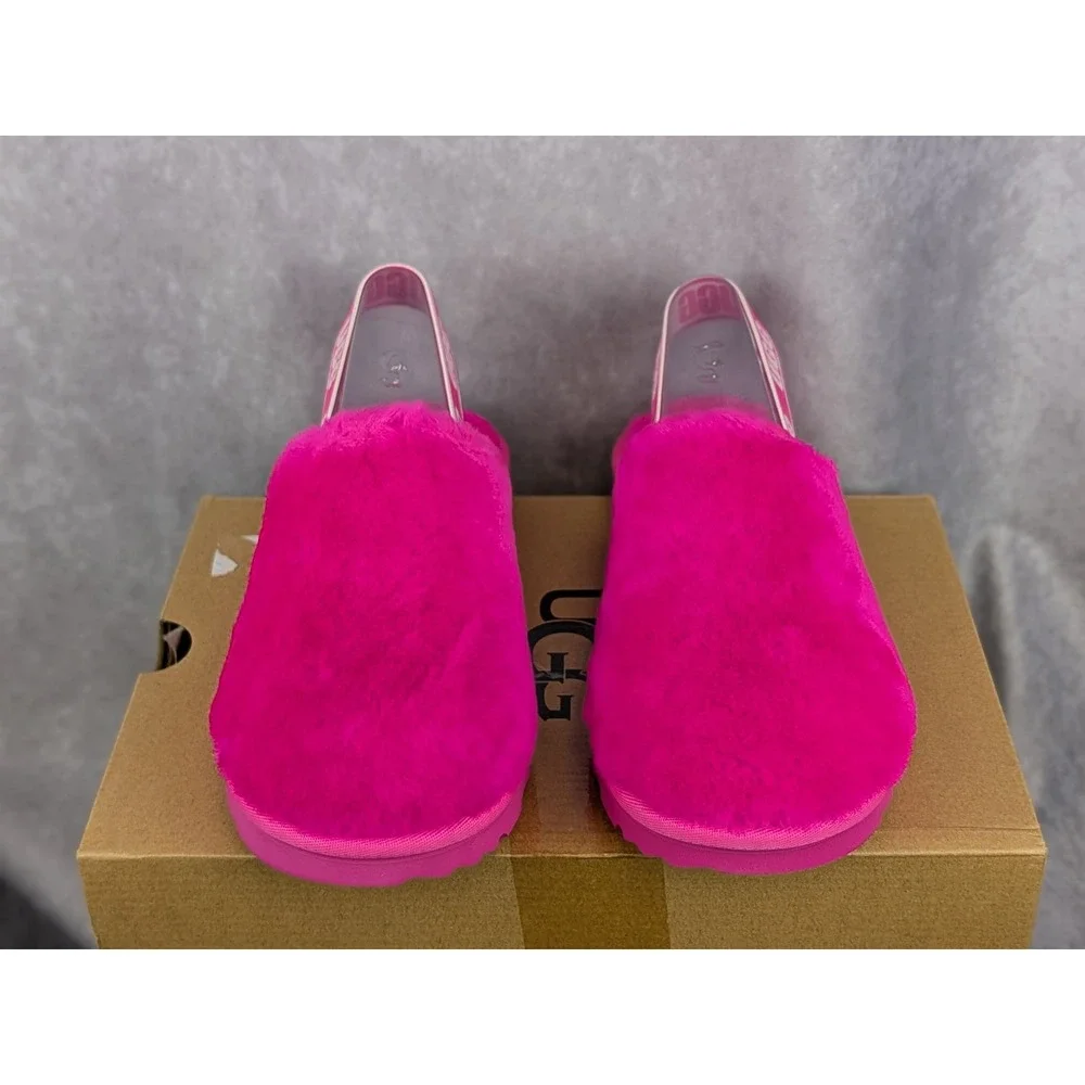 UGG Kids Fluff Yeah Clog Rock Rose Pink Elastic Slingback Sandals Size 4